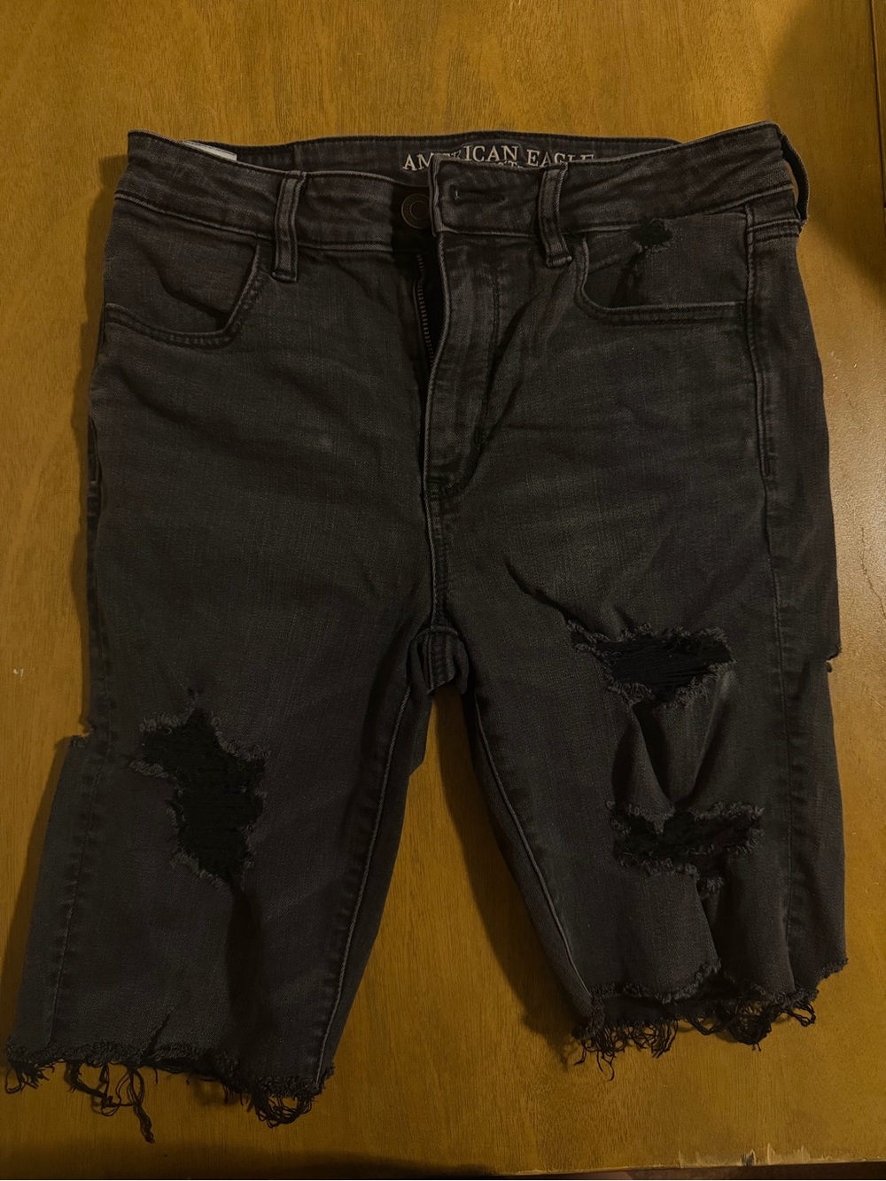 American Eagle Outfitters Black Distressed Denim Bermuda Shorts